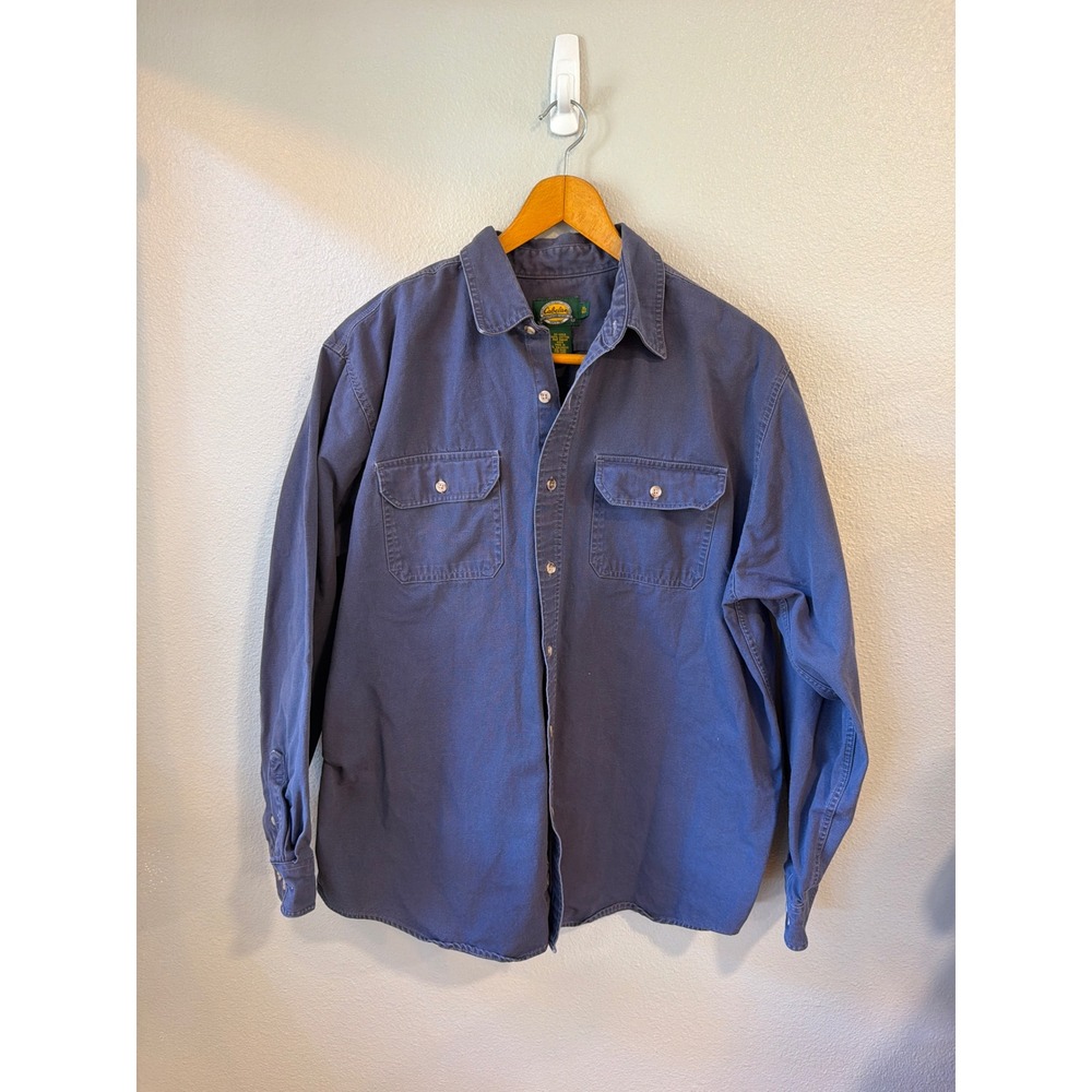 Cabelas Button Down Shirt Mens XL Blue Long Sleeve Cotton Canvas Workwear Shirt